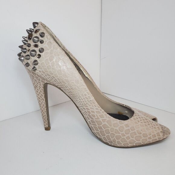 Simply Vera Wang Sz 9.5 Platform Faux Snakeskin Beige Pumps Spike Heels Glam - Picture 1 of 9